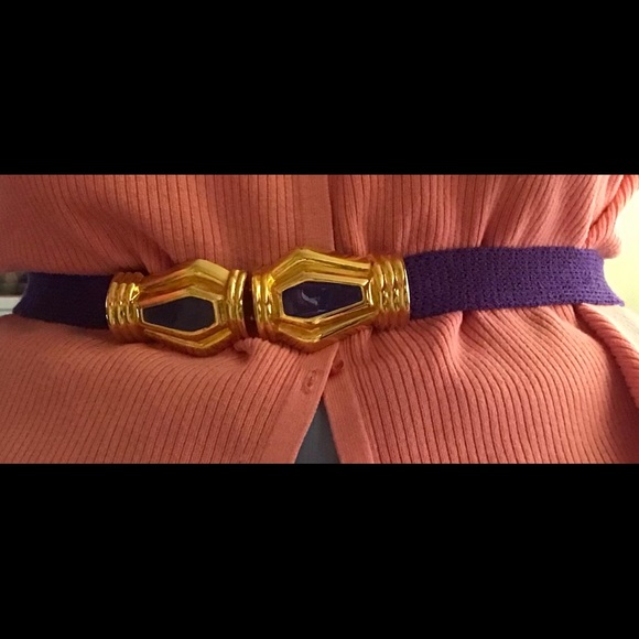 Designer Purple Knit Belt Gold Color Enamel on Both Parts of Buckle 31 7/8” Long - Picture 8 of 16